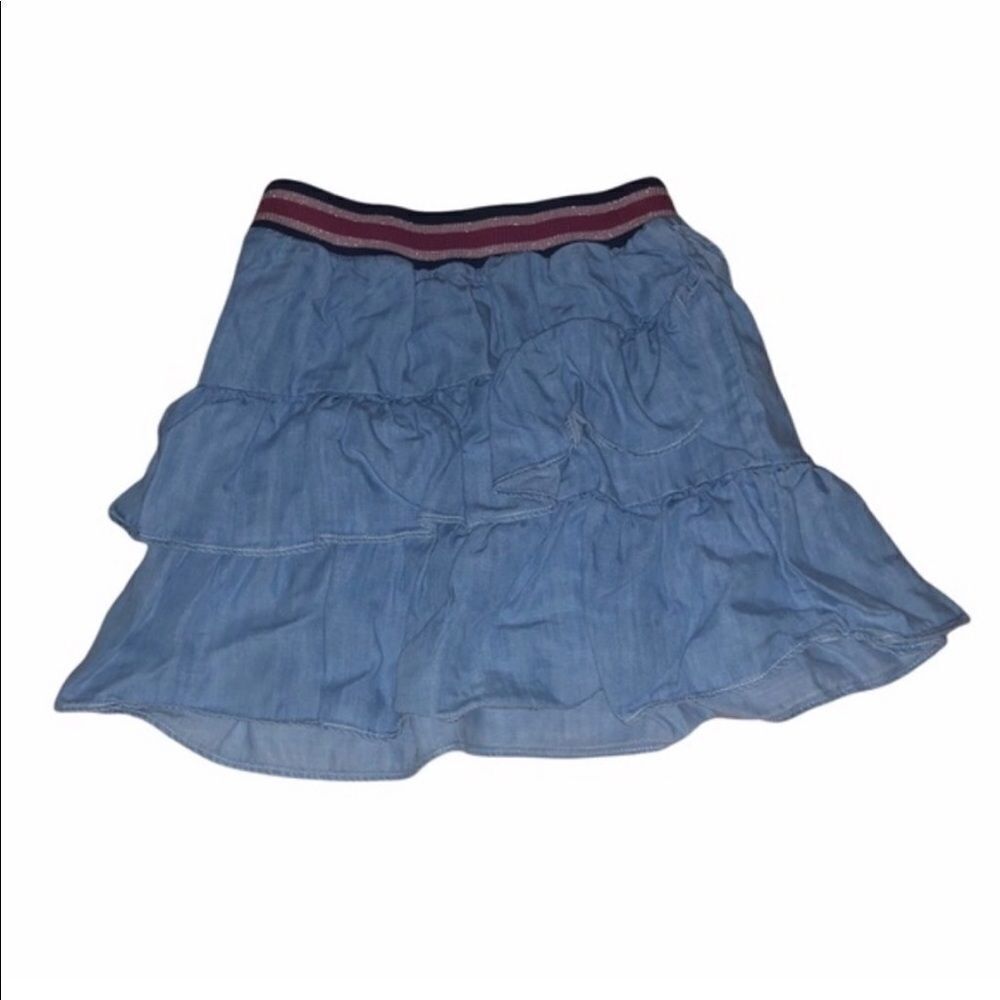 Kid's Peek Ruffle Chambray Denim Skirt